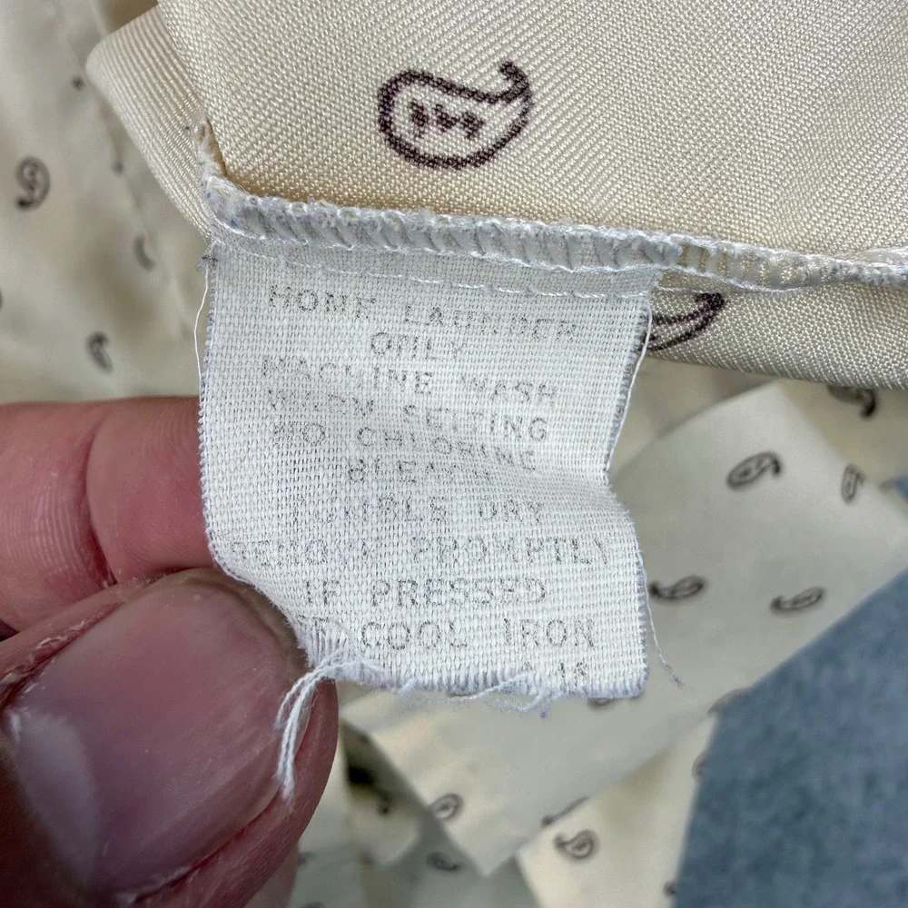 Vintage Arrow Sportswear Shirt Mens Large Beige Paisley 70s Loop Collar‎ Camp
